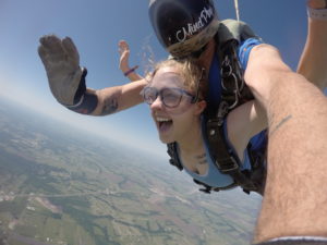 Skydiver having the time of her life!